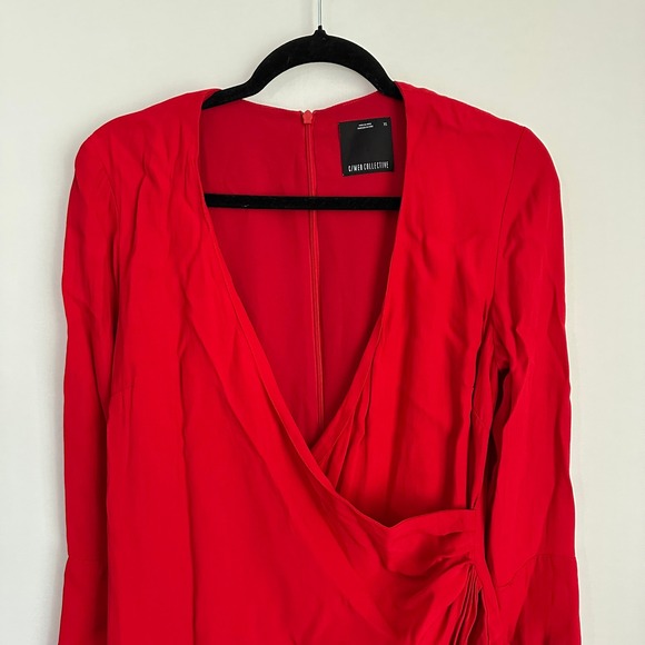 C/MEO Collective Mini Dress Wrap Long Sleeve Party‎ Cocktail Red Night Air XS - Picture 5 of 10